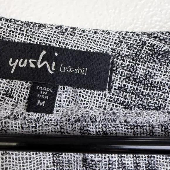 Yushi Linen Jacket Womens Medium Silver Black Open Front Lightweight Top - Picture 5 of 7